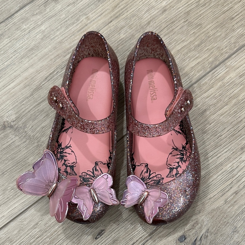Mini Melissa Ultragirl Butterfly Jelly Ballerinas pink glitter Jellies Mary Jane